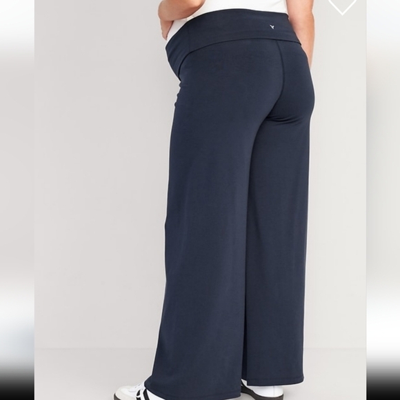 Old Navy Maternity Rollover Waist PowerChill Wideleg Pants In the Navy Large NWT - Picture 3 of 9